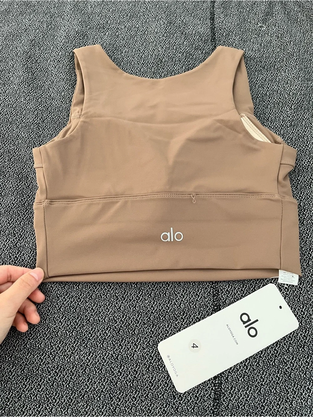 ALO Yoga High-Neck Sports Bra in Nude Tan